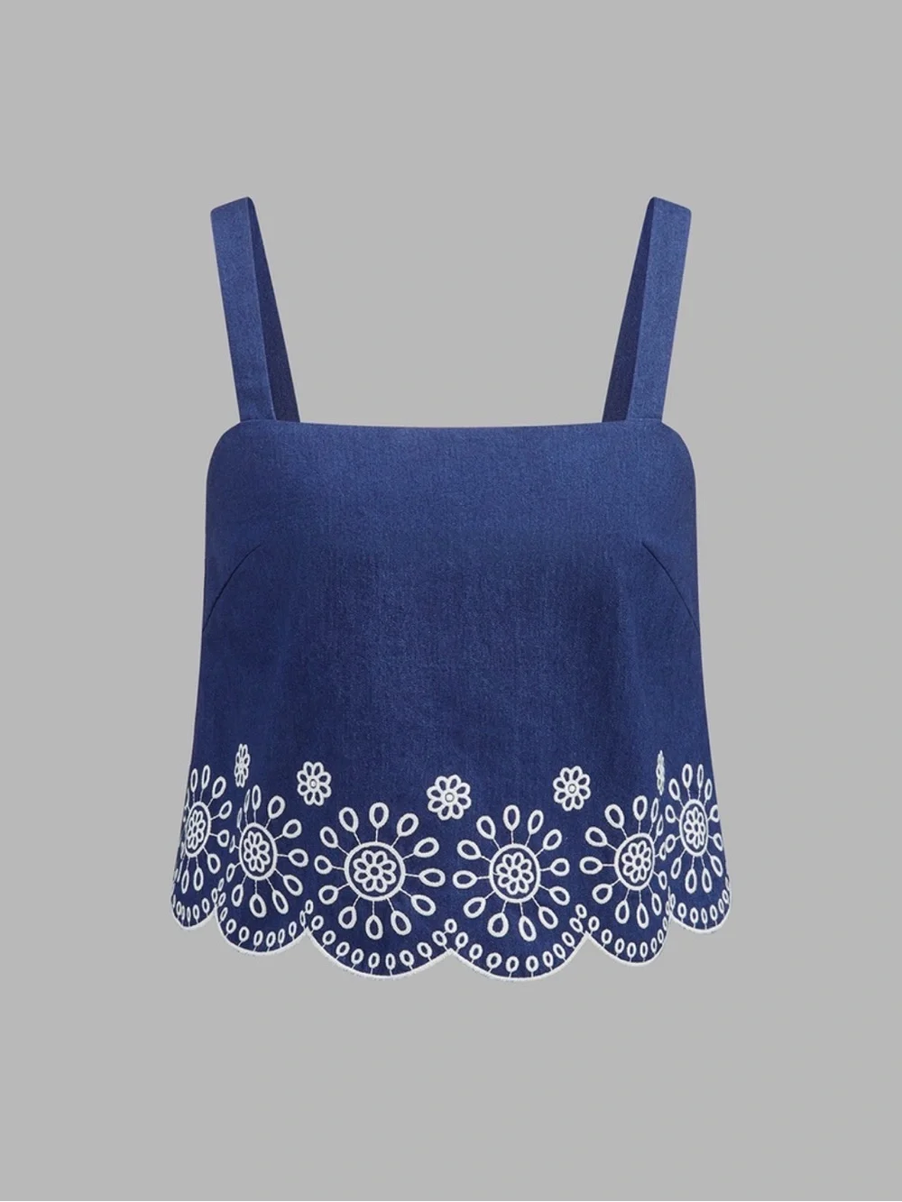 Commense Blue Embroidered Scalloped Two Piece Skirt Set